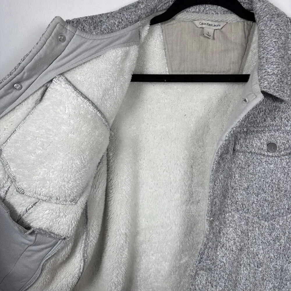 Calvin Klein Jeans marled heather grey sweater sherpa lined trucker jacket sz L